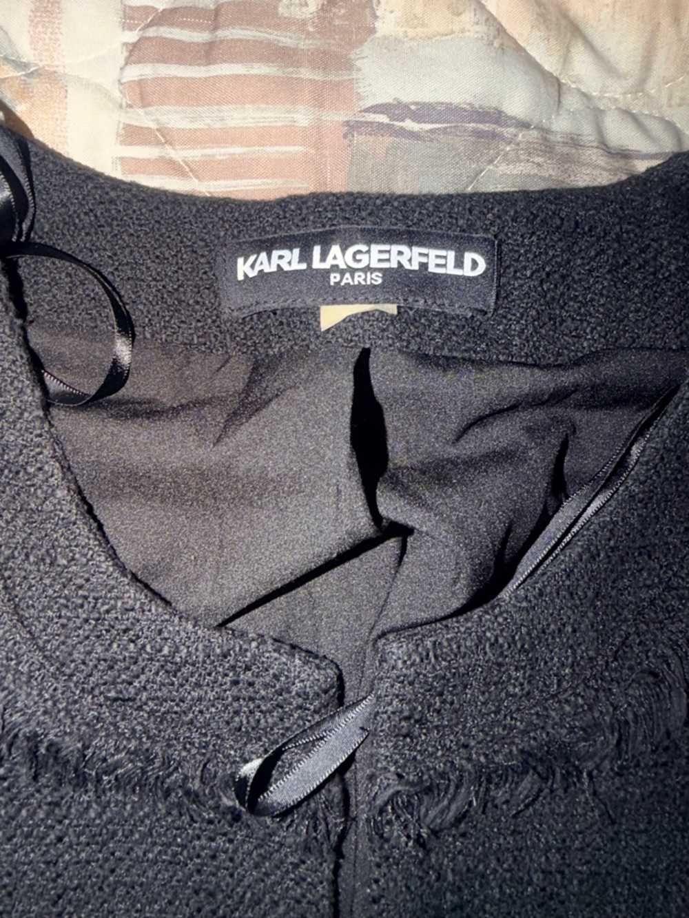 Karl Lagerfeld Black Textured Fringe-Trim Jacket